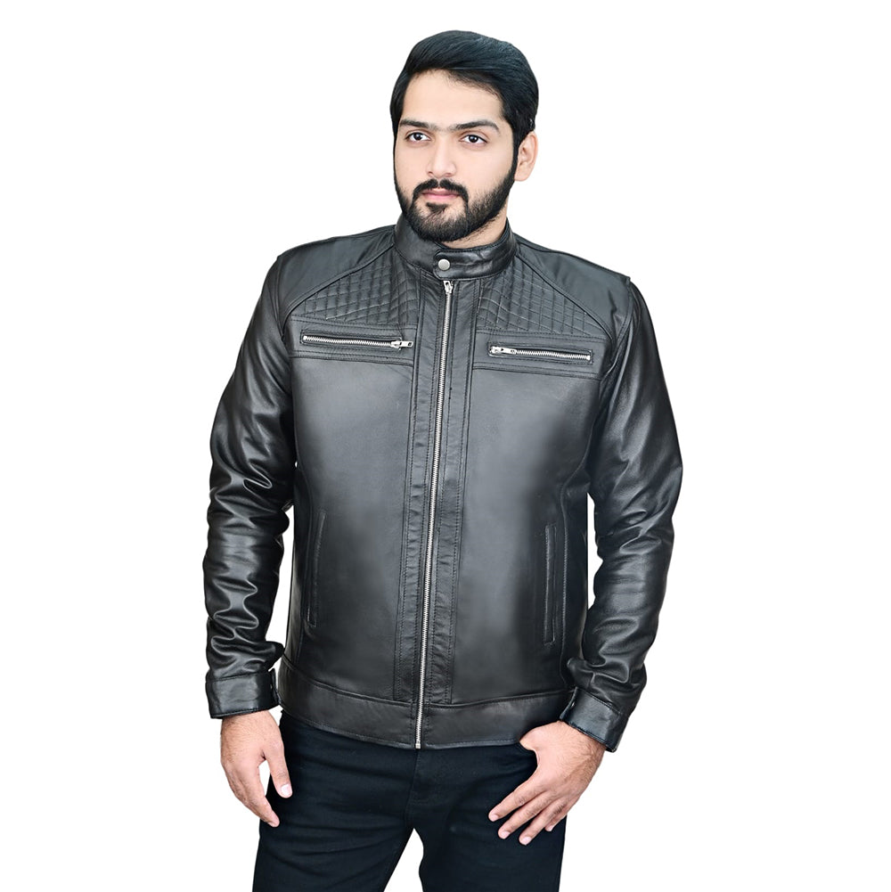 Pure Black Leather Jacket for Men - 100% Goat Leather Outerwear