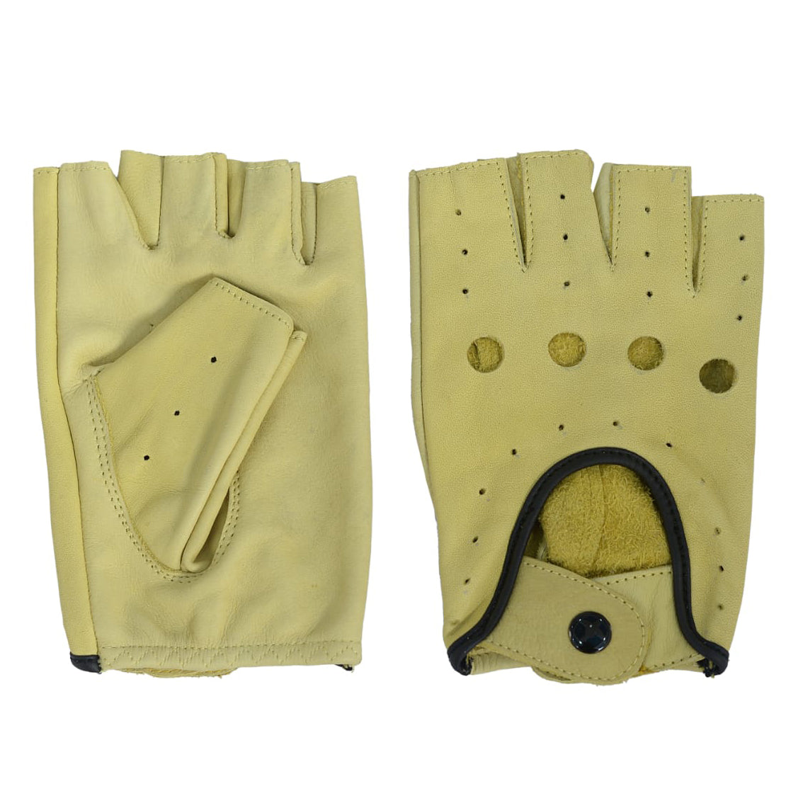 Off White Cream Leather Lining Bike Gloves Fingerless