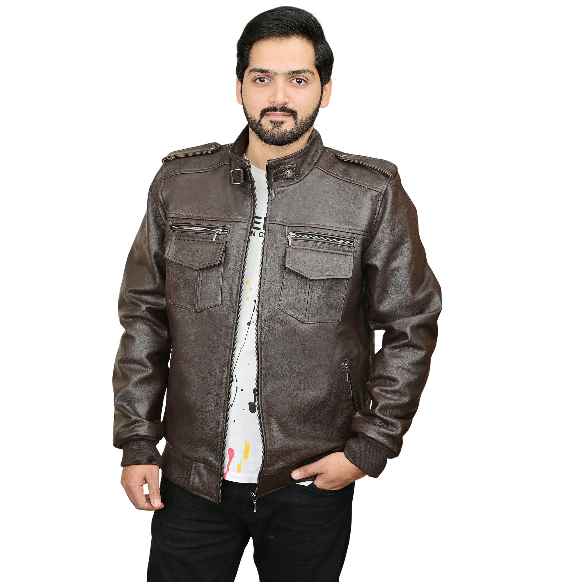 Dark Brown Cowhide Leather Jacket 