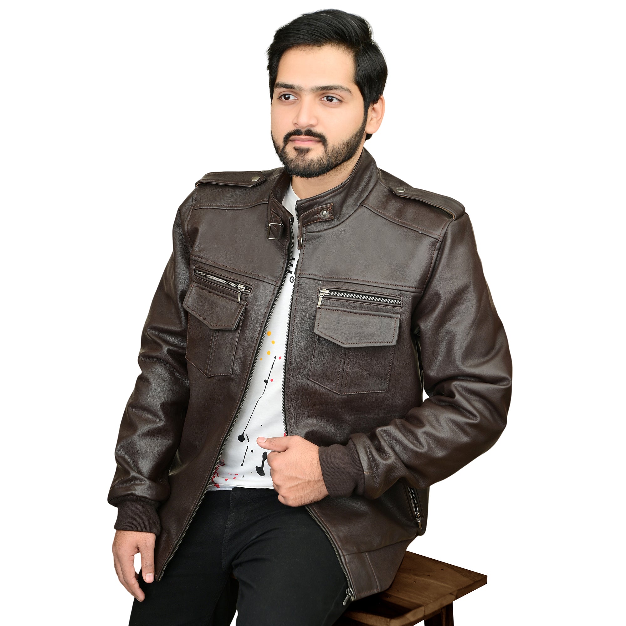 Dark Brown Cowhide Leather Jacket 