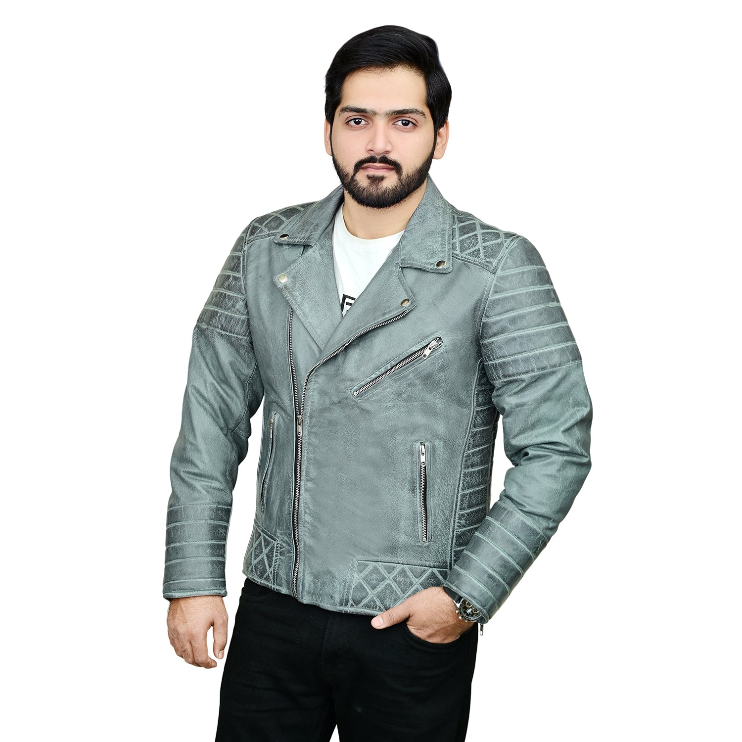 Stylish Pastel Pistachio Cowhide Leather Jacket - 100% Cowhide Leather Outerwear